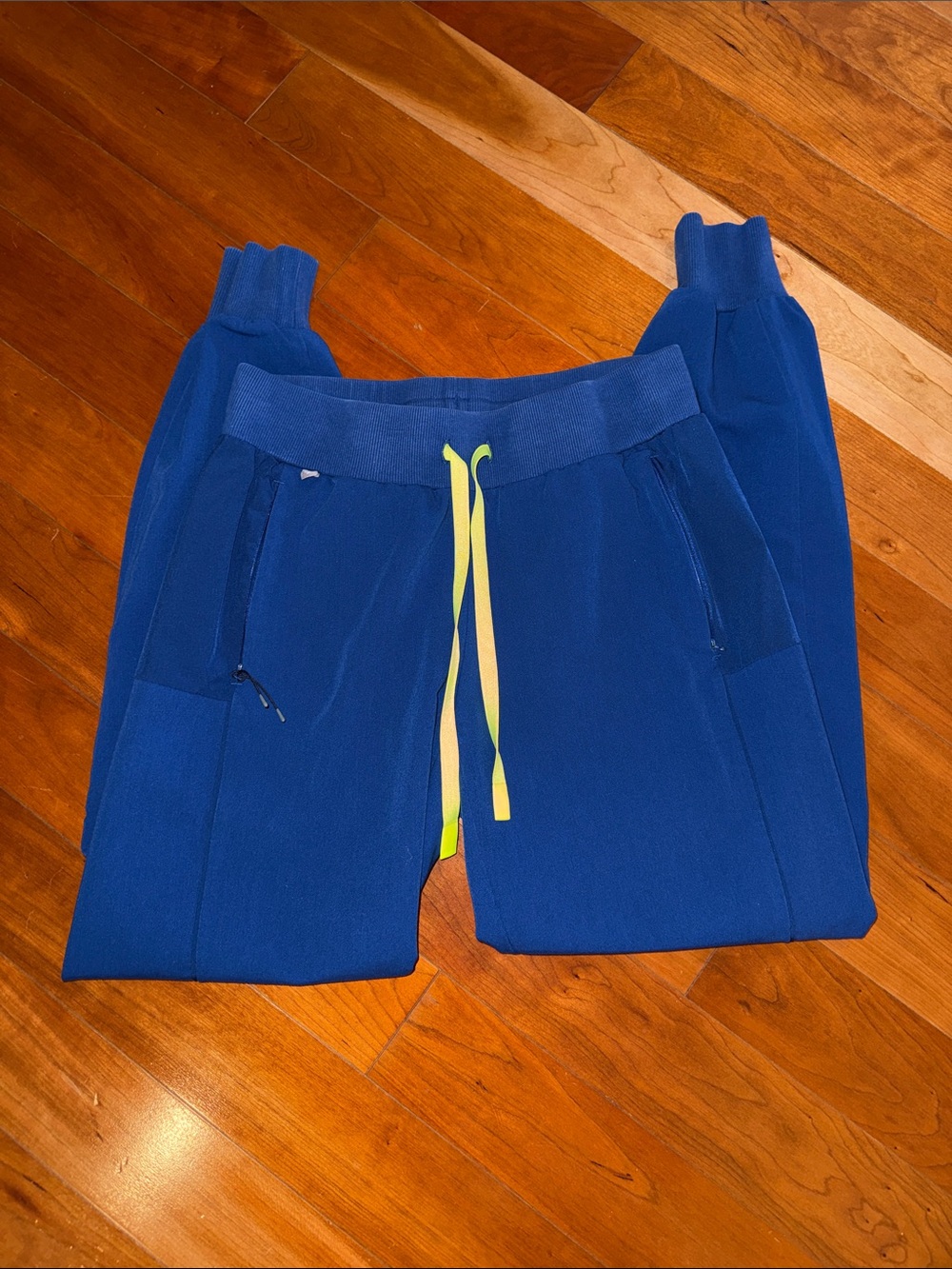 Figs Royal Blue Joggers with Neon Yellow Drawstring